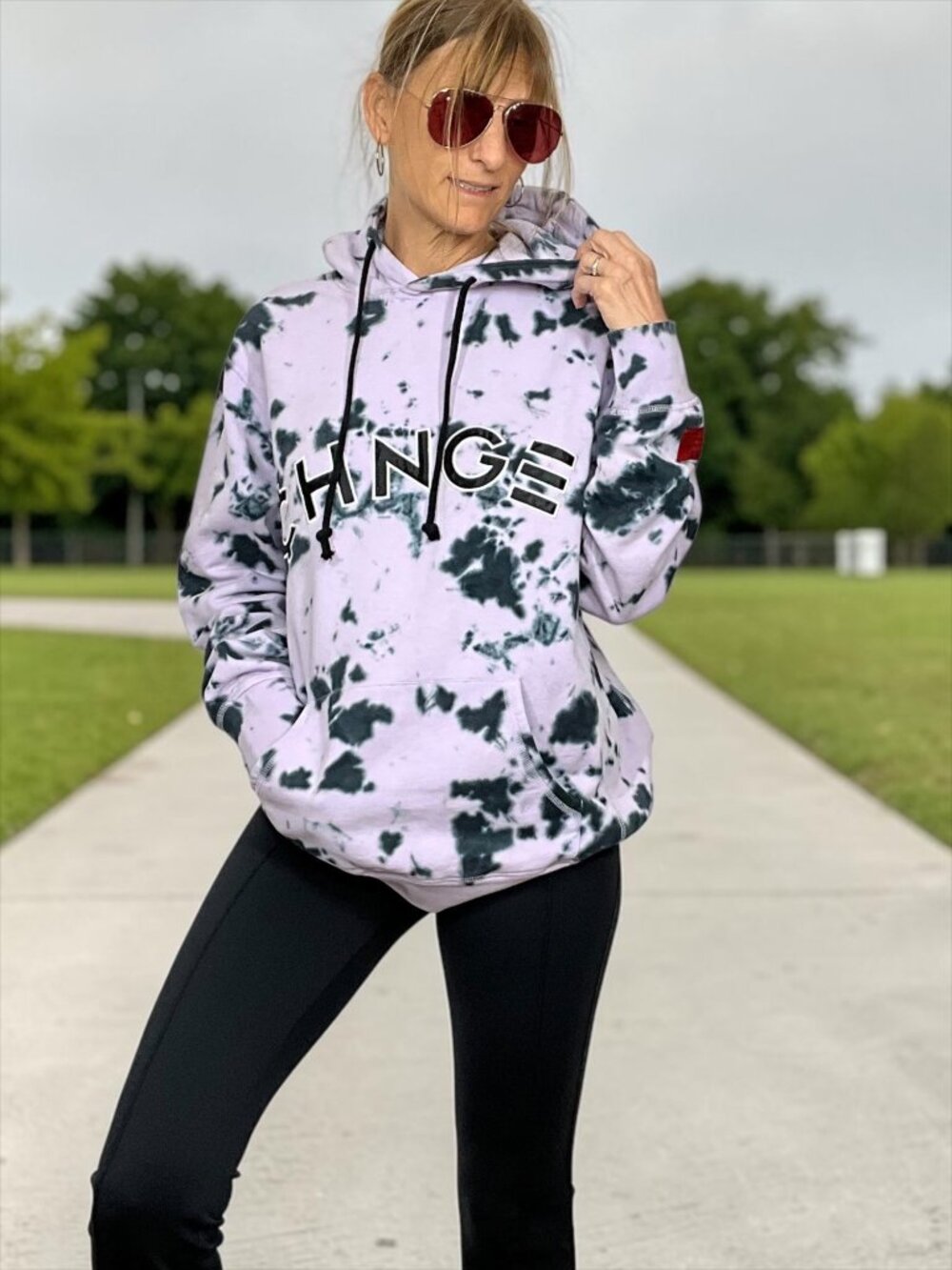 CHNGE Violet Splotch Tie dye University Hoodie Sweatshirt M Loungewear